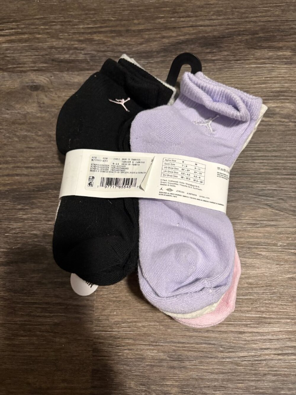Air Jordon Youth Girls 6 Pack Socks  Ankle 5y-7y  9-11  NIP NEW light colors - Picture 2 of 3